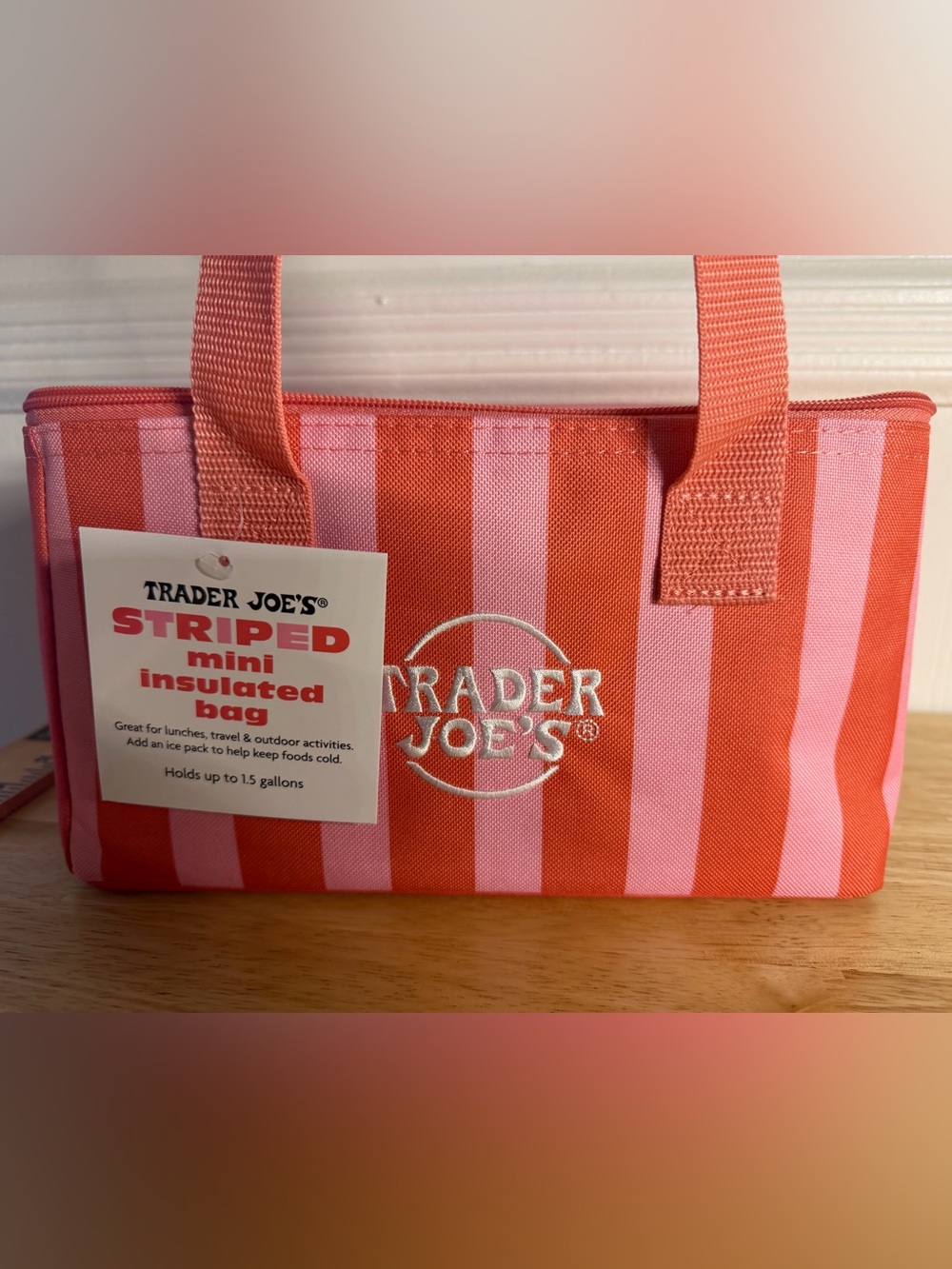 TRADER JOEâS Pink & Coral Striped Mini Insulated Bag